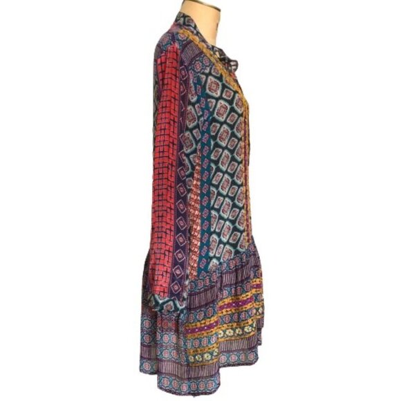 NWOT TOLANI Rory Mixed-Print with Embroidery Flounce-Hem Tunic Dress - Picture 8 of 16